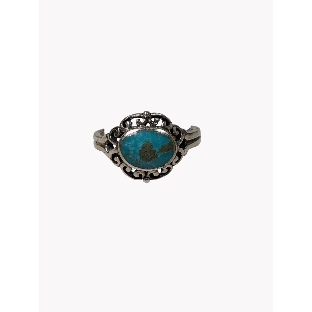 Turquoise 925 Silver Ring Filigree Bezel Oval Gemstone Southwest Western Boho 6